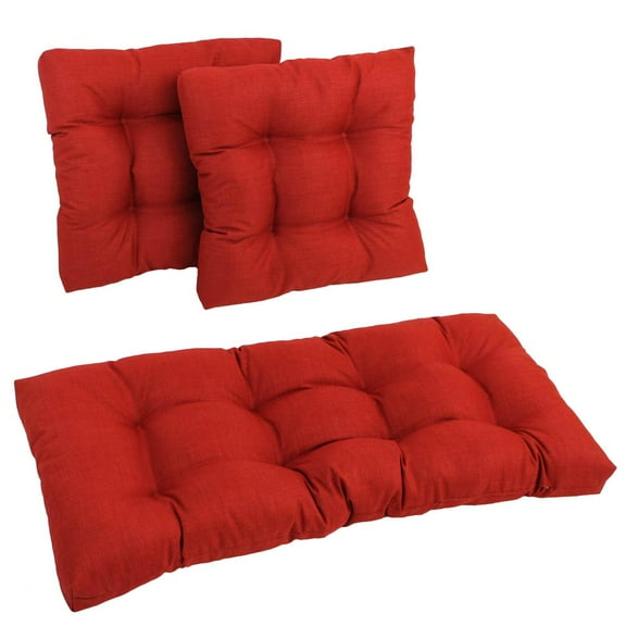 Blazing Needles Square Spun Polyester Outdoor Tufted Settee Cushions (Set of 3)