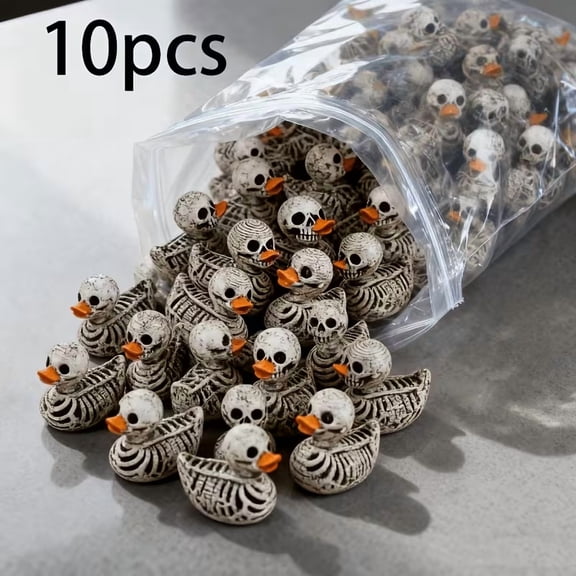 10-Pack Cute Gothic Skull Duck Resin Figurines, Spooky Tabletop Decor & Mini Statues for Halloween, Dark Aesthetic Office Desk, Party Props & Collector Gifts