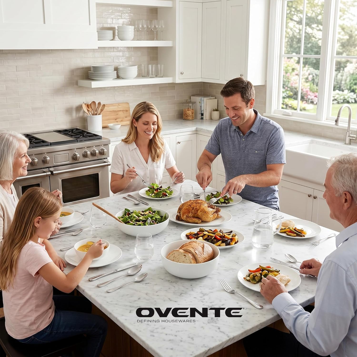 OVENTE 24-Piece Silverware Set Service for 6, Silver FL20241CH | Durable Stainless Steel Flatware Cutlery Utensil with Steak Knives, Forks, Spoons & Teaspoons, Dishwasher Safe