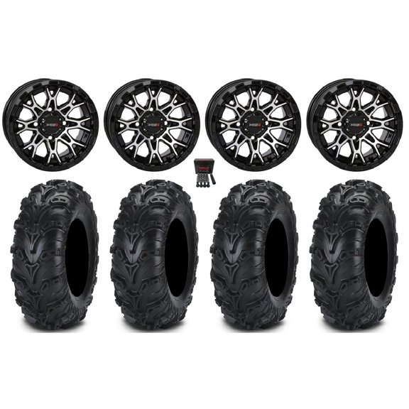 System 3 ST-6 12" Wheels Black 25" Mud Lite II Tires Honda Rincon Yamaha Rhino Kawasaki Brute Force Suzuki KingQuad