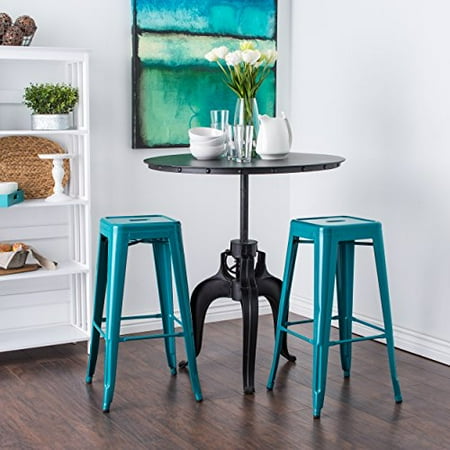 Modhaus Set Of 2 Turquoise French Bistro Tolix Style Metal Bar Modhaus Set Of 2 Turquoise French Bistro Tolix Style Metal Bar Stools In Glossy Powder Coated Finish Includes Living Tm Pen