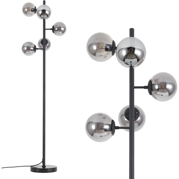 KCO Lighting Smoked Glass Floor Lamp Modern Globe Floor Lamp Farmhouse Black Standing Lamp Multi Head Floor Lamps