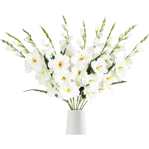 White Gladiolus Artificial Flowers White Flowers 3.3in Gladiolus Flowers Silk Flowers Long Stem Artificial Gladiolus Flowers for Home Wedding Office Decoration(White)