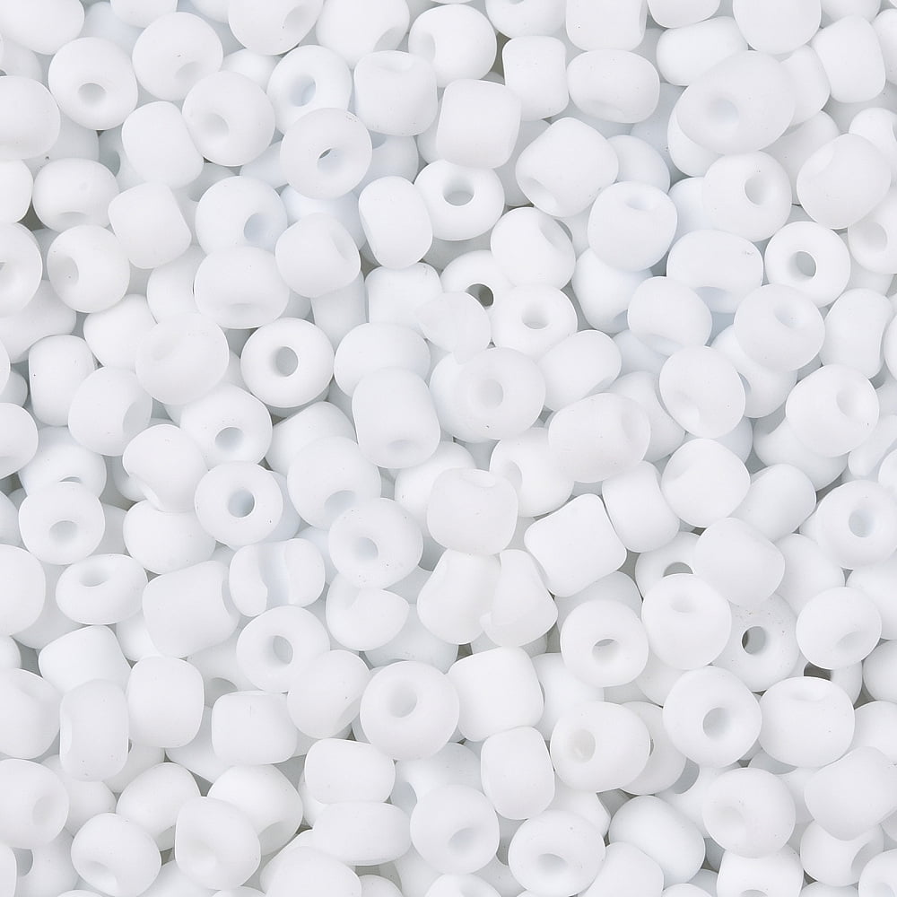 Frosted Opaque Glass Seed Beads Round White 4~5x2.5~5mm Hole: 1mm 4500pcs/bag 440~450g/bag