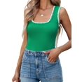 thumbnail image 2 of Women'S Square Neck Tank Tops Summer Sleeveless Shirts Casual Slim Fitted Color Block Ribbed Tanks Green XL, 2 of 9
