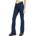 thumbnail image 2 of Cello Jeans Women's Juniors Mid-Rise Cross V-Waist Bootcut Pants (Dark Denim, Small), 2 of 5