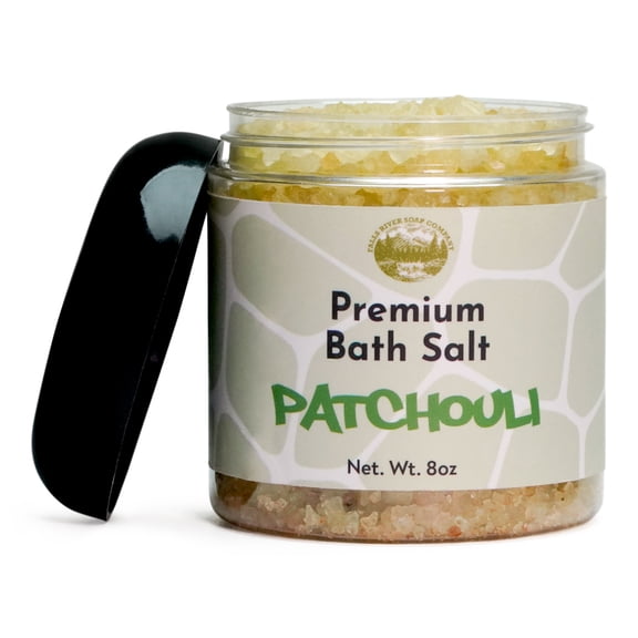Patchouli Salt Scrub - 8oz Detox Bath Salt Body Scrub, Great as a Face Scrub & Exfoliating Body Scrub for Acne Scars, Stretch Marks, Foot Scrub, Great Gifts For Women - Falls River Soap Company