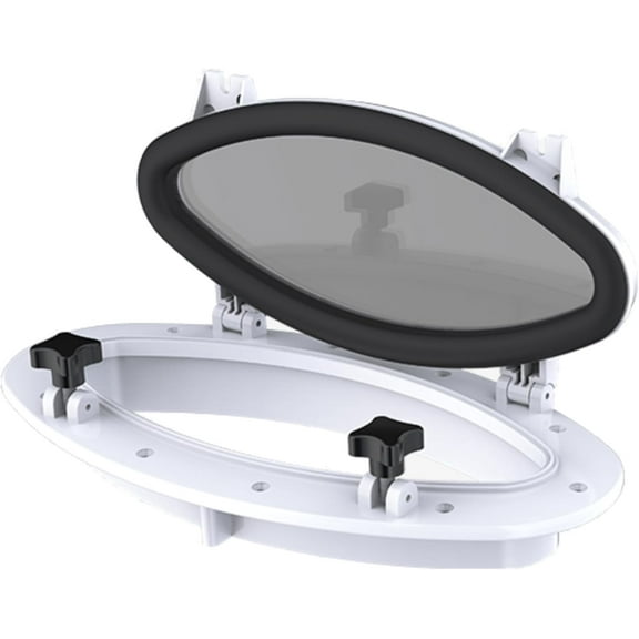 SEAFLO 16.1" x 8.6" Elliptical Oval Porthole Portlight Window - ABS Plastic & Tempered Glass, White, for Boat, Yacht, and Marine Applications