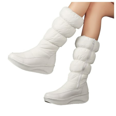 

eczipvz Womens Shoes Shoes High Boots Thick soled Boots Women s Cotton Warm Zipper Snow Side women s boots Women Snow Boots Zipper (White 9.5)