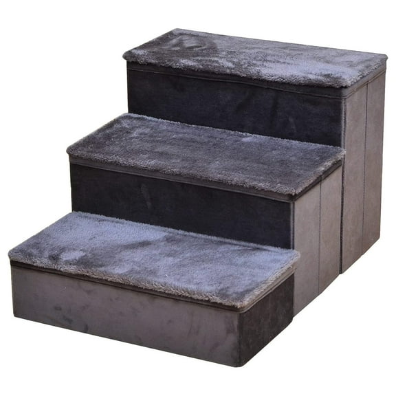 3 Step Pet Stairs for Small Dog and Cat, 2-in-1 Foldable and Portable Pet Stairs with Extra Storage Space,Non-Slip Cat Steps for Couch Sofa and Bed,Dark Grey