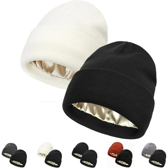 2 PCS Unisex Beanie Hats for Men Women Winter Knit Beanies Soft Slouchy Warm Cuffed Beanie Hat