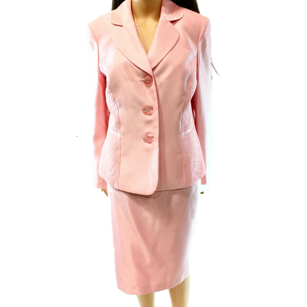 Kasper NEW Pink Women Size 14 3 Button Lace Notch Collar Skirt Suit Set ...