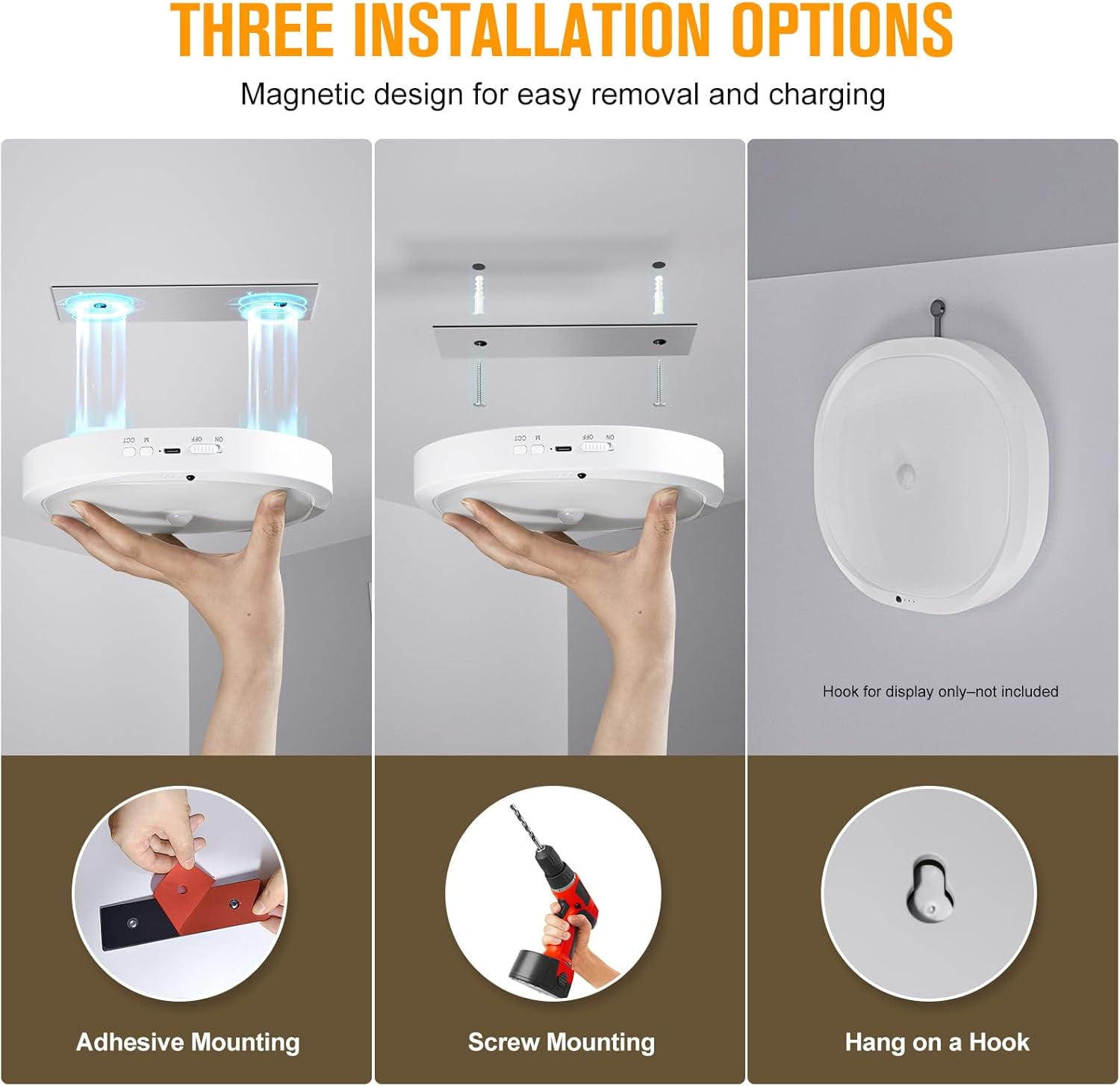 Ceiling Light Battery Operated, Motion Sensor LED Lights with 8000mAh Battery, 3 Color Temperatures, 550LM, Motion Activated for Closet, Shower, Stairs, Pantry,1pcs