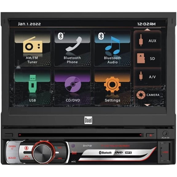 Dual DV712 7 inch Single DIN Car Stereo Radio | Multimedia Touch Screen | Siri/Google Voice Assist | Bluetooth | CD/DVD | USB and microSD Inputs