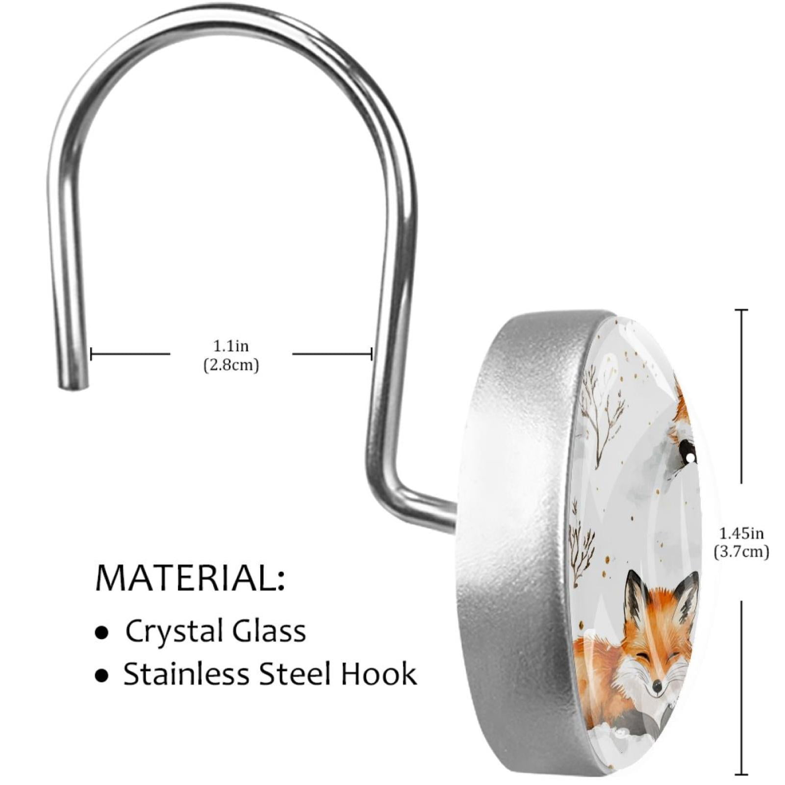 Foxes Laying on Snow Shower Curtain Hooks Round Crystal Glass, Set of 12 Shower Curtain Rings - Shower Hooks for Curtain Shower Rings