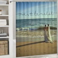 thumbnail image 6 of Orinice  Wedding Shower Curtain, Just Married Written on Sandy Beach Ocean Waves Romantic Photo Celebration, Cloth Fabric Bathroom Decor Set with Hooks,  White, 6 of 7