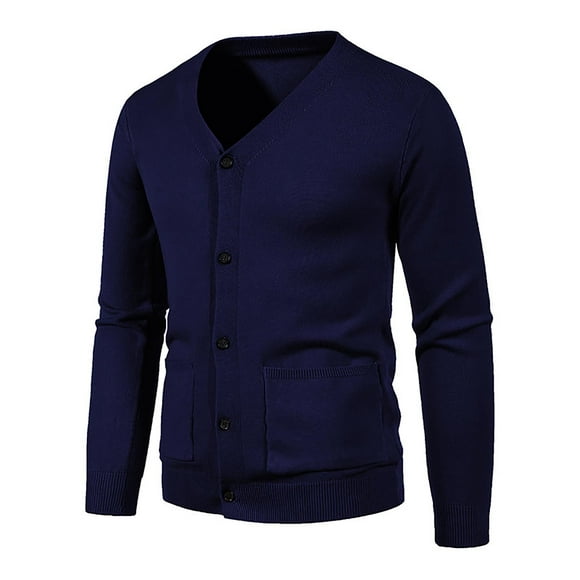 Pisexur Mens Cardigan Sweater Casual Button Down Cardigan Sweater Long Sleeve V Neck Cable Knitt Sweaters with Pockets