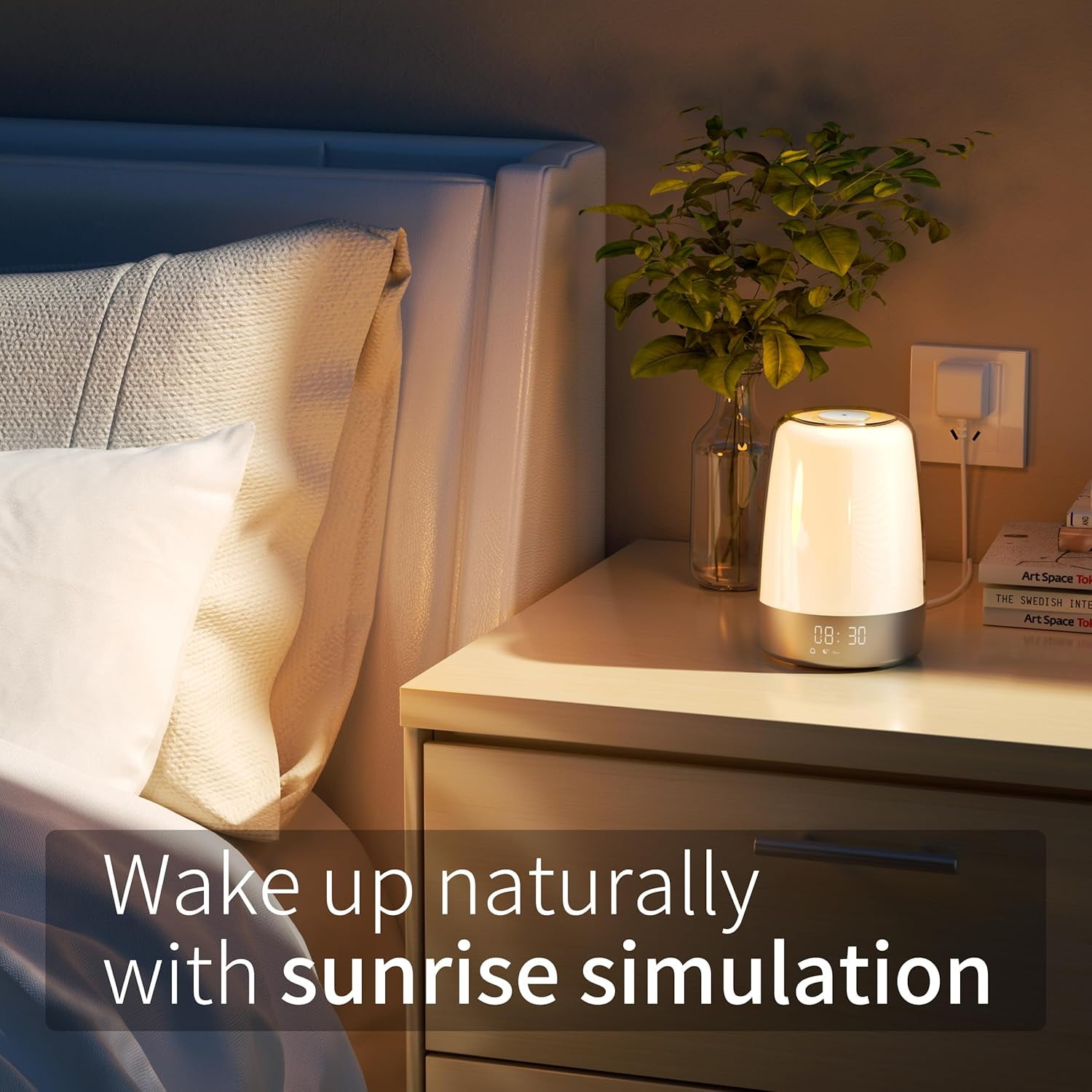 Cotanic Sunrise Alarm Clock, Night Light Wake up Light with Sunrise Simulation, Dimmable Touch Bedsides Lamp 6 RGB Colors 5 Nature Sounds for Bedrooms