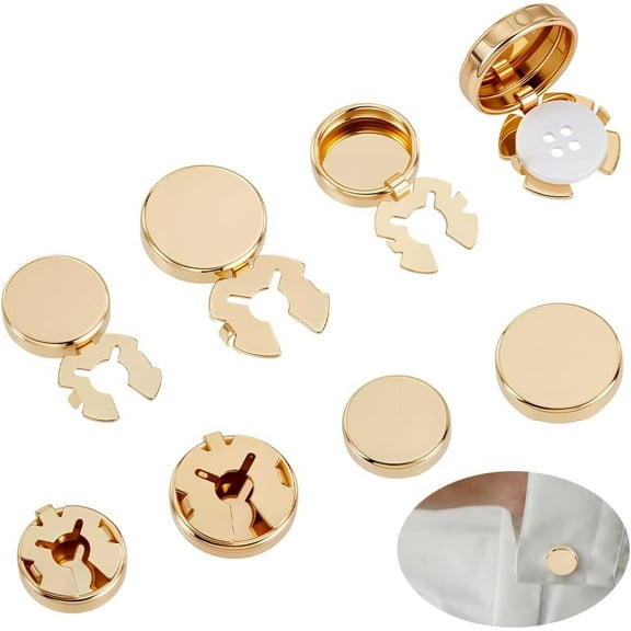 8Pcs 2 Styles Cufflinks Flat Round Button Covers for Men Classic CuffLinks Set Shirt Cuff Links for Wedding Business Formal Event Accessories Golden