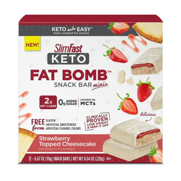 SlimFast Keto Fat Bomb Snack Bar Minis, Strawberry Topped Cheesecake