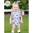 thumbnail image 2 of 4th of July Baby Girl Outfits Striped Flag Print Fly Sleeve Ruffle Romper Backless Bodysuit Headband Set Newborn Infant Cute Summer Clothes, 2 of 7