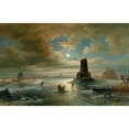 thumbnail image 2 of Elias Pieter van Bommel 24x17 Black Ornate Framed Double Matted Museum Art Print Titled: Moonlit Night in Winter Outside Amsterdam, 2 of 5