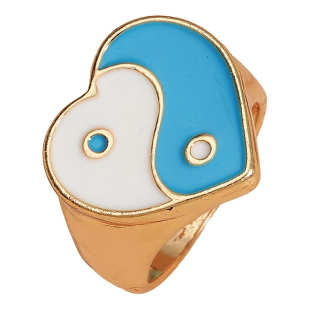 Anillos de corazón de amor vintage de moda, regalo de joyería para mujeres, niñas, madres, Navidad. Blanco y azul