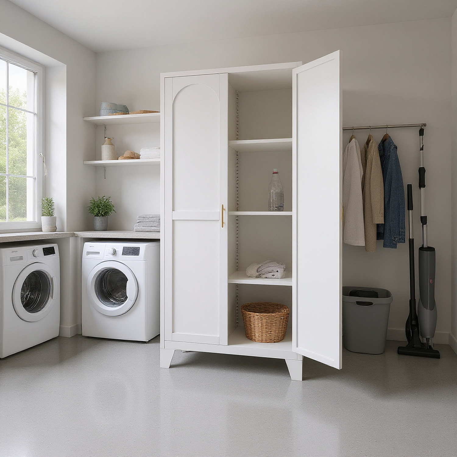 Homy Casa 61" Tall Garage Storage Cabinet with Adjustable Shelves, Heavy Duty Utility Organizer White