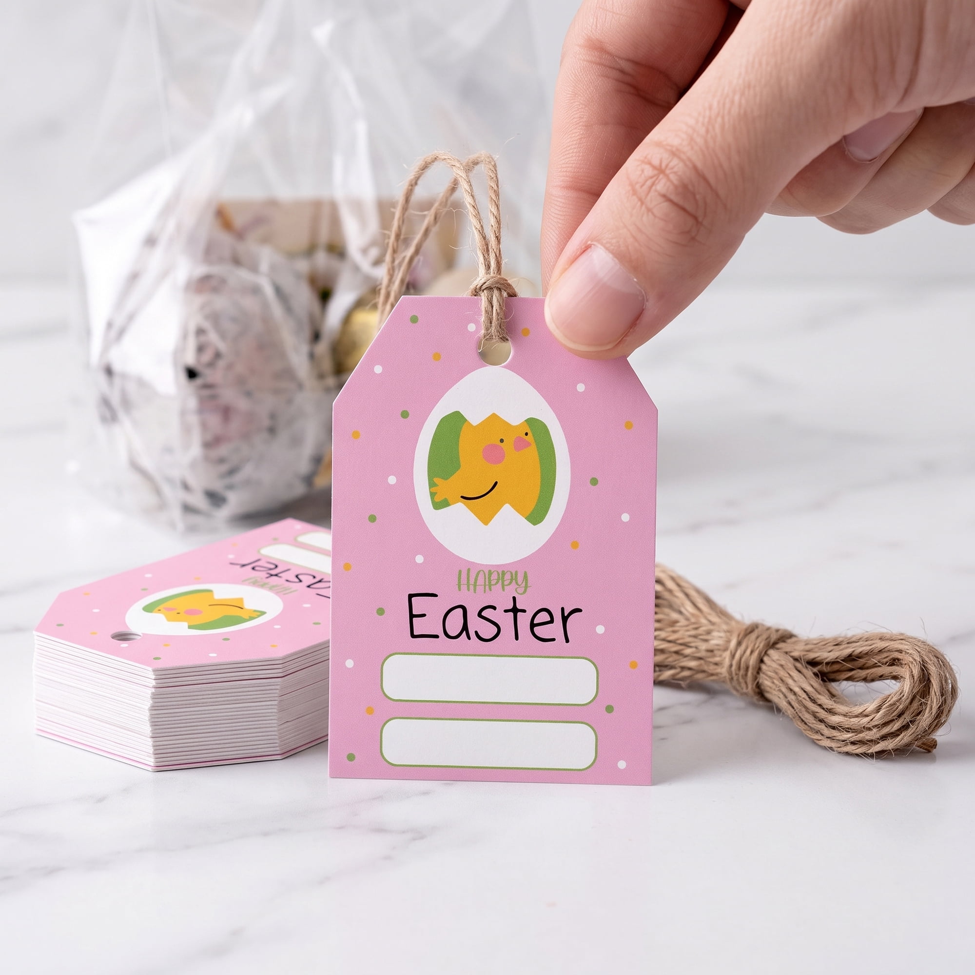 Unique Bargains 100Pcs Easter Gift Tags with Twine for Wrapping Chick Pattern 2" x 3.1"