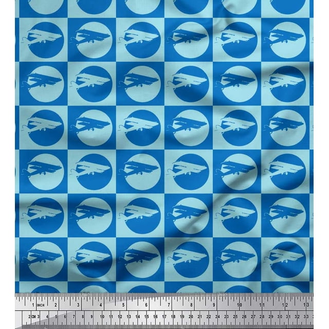 Soimoi Poly Georgette Fabric Circle & Airplane Transport Printed Fabric 1 Yard 42 Inch Wide