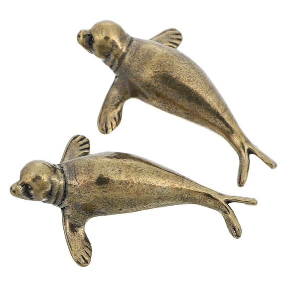 FRCOLOR 2pcs Vintage copper Mini Seal Figurines Cute Sea Animal Ornaments Tiny Ocean Decorations Solid copper Animal Sculptures Miniature Desk Ornaments
