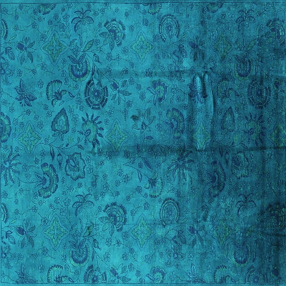 Ahgly Company Machine Washable Indoor Square Oriental Turquoise Blue Industrial Area Rugs, 6' Square