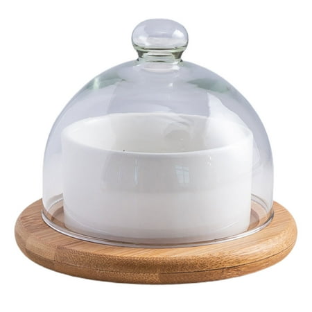 

Salad Bowl Set with Glass Lid Wood Tray Ceramic Tableware Set Snack Plate