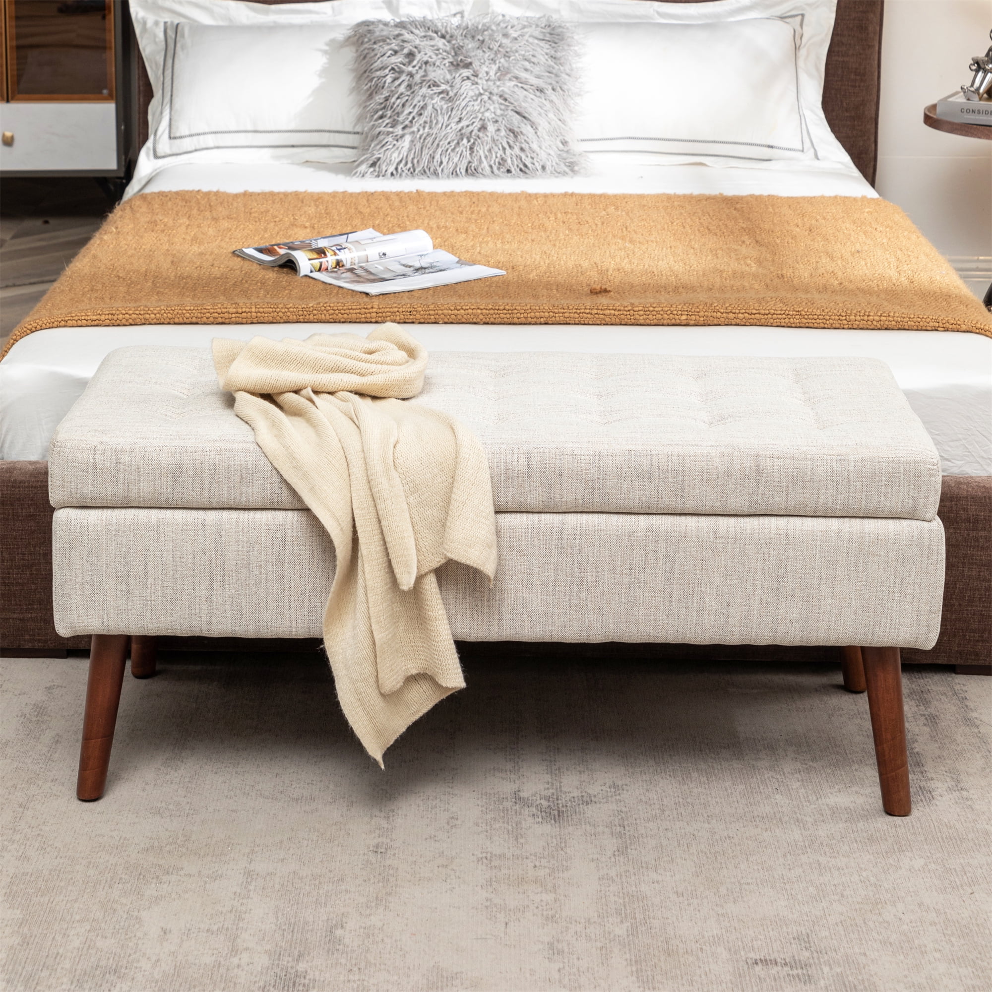Miniyam 43" Tufted Storage End of Bed Bench for Bedroom, Entryway, Beige