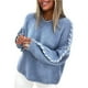 thumbnail image 1 of Suéteres de Gran Tamaño para Mujer, Suéter de Cuello Redondo con Costuras en Contraste, Suéter de Punto , Suéteres. Azul XL, 1 of 7