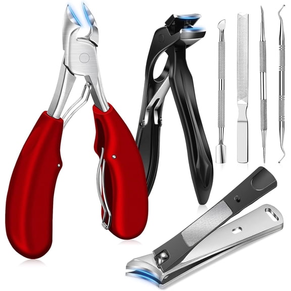 DUAIU 7Pcs Toenail Clippers for Thick Toenails Angled Head Large 45° Slanted Toe Nail Clippers Set Heavy Duty Nail Cutters Long Handle Wide Jaw Sharp Ingrown Toenail Clippers for Seniors,Men&Women