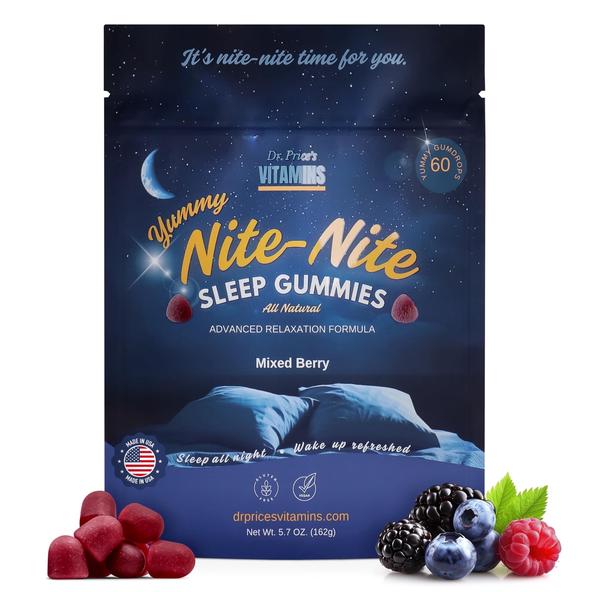 Dr. Price’s Sleep Gummies for Adults – Mixed Berry Flavor | 3mg Melatonin with L-Theanine, GABA & Herbal Blend | Vegan, Sugar Free, Gluten Free – 60 Count