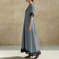 thumbnail image 5 of GUACER V-Neck Maxi Dress for Women Cotton Linen Casual Short Sleeve Contrast Trim Boho Long Dresses with Ruffle Hem, 5 of 7