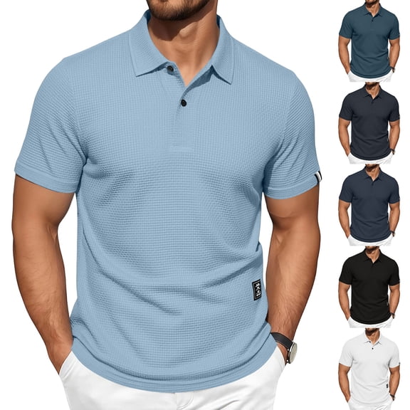Dresfit Breeze Shirts Men Cooling Breathable Polo Shirts Summer 2026 Lapel Short Sleeve Athletic Polo Shirt Button Down Elastic Waist Quick Dry Golf Shirts 2XL