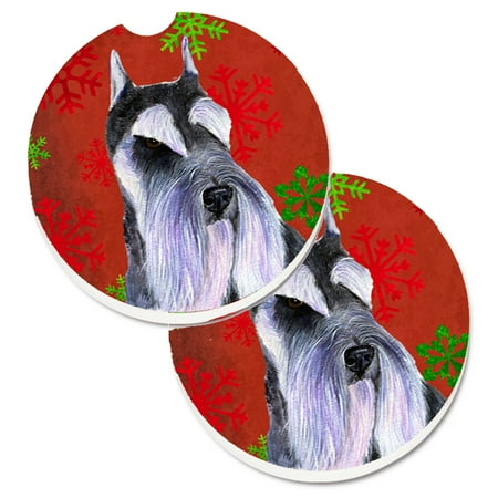 

Carolines Treasures SS4684CARC Schnauzer Red and Green Snowflakes Holiday Christmas Set of 2 Cup Holder Car Coasters