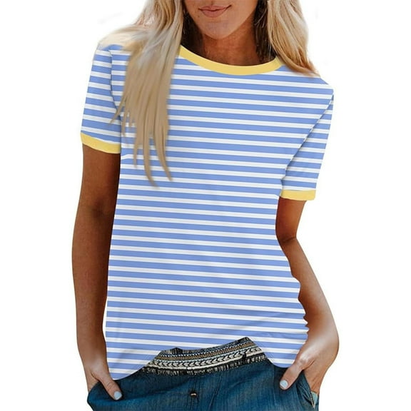 Gnshining Summer Leisure Sweatshirts for Women Casual Solid Color Gradient Pullovers Tees Loose 3/4 Sleeve Tunic Tops Crew Neck T-Shirt