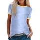 thumbnail image 1 of Blusas para las Mujeres Casual, Rayas Impresas Patchwork Manga Corta Cuello Redondo Top Hecho de 95% Poliéster 5% Spandex para el Verano, Tops Cortos para las Mujeres, 1 of 5