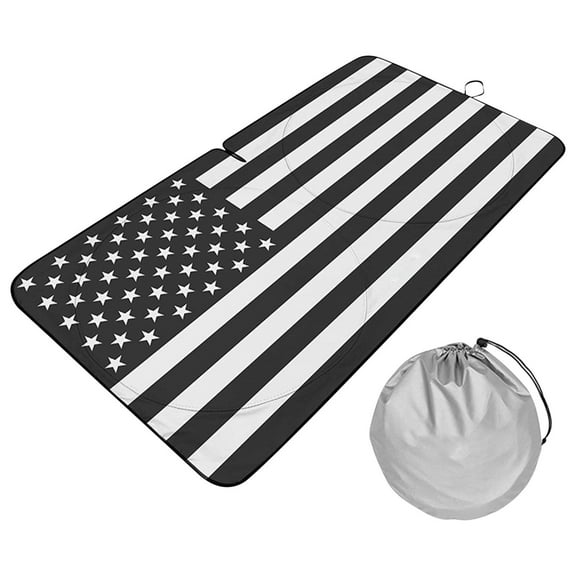 Fnochy USA Flag Windshield Sun Shade Foldable Car Sunshade Premium Heat & UV Protection for Sedan SUV Truck Compact Design with Travel Bag Storage