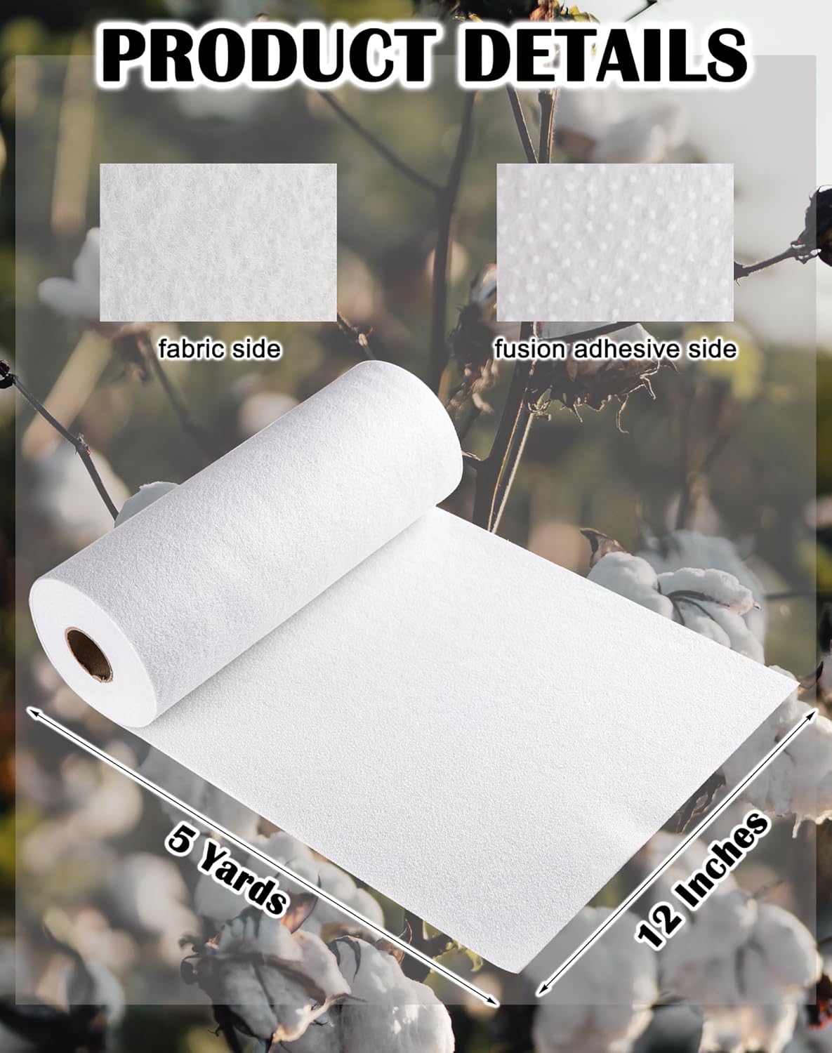 Fusible Fleece Interfacing, One-Sided Loft Fusible Fleece for Sewing, Quilting, Crafts, Clothing, Bags (12 Inches x 5 Yard) Heavy Weight, Easy Iron-On Application, Enhanced Projects