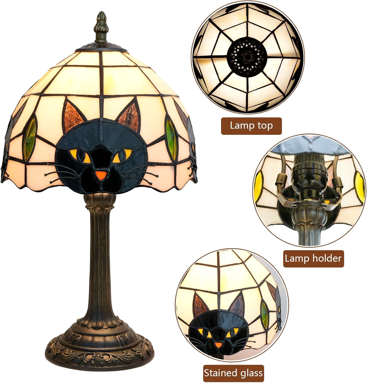Style Black Cat Stained Glass Table Lamp Cute Small Quirky Table Lamp Bedroom Bedside lamp Living Room Dining Room Office Decoration Desk lamp Home Decoration Creative Gift Scene Props
