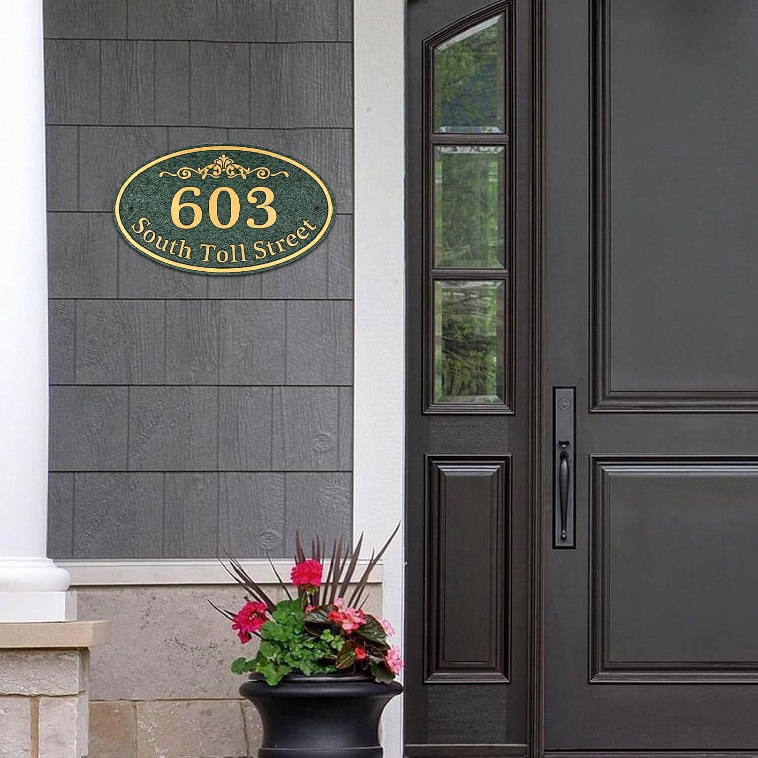 Oval Address Plaque Metal Option - Personalized House Number Sign, Address Sign for Outside, Yard, Driveway, Fence, Mailbox, Gate.