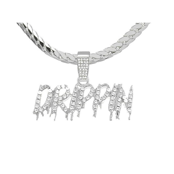 Silver Plated Drippin Pendant 20" Miami Cuban Chain Necklace Set MCP 1433 S