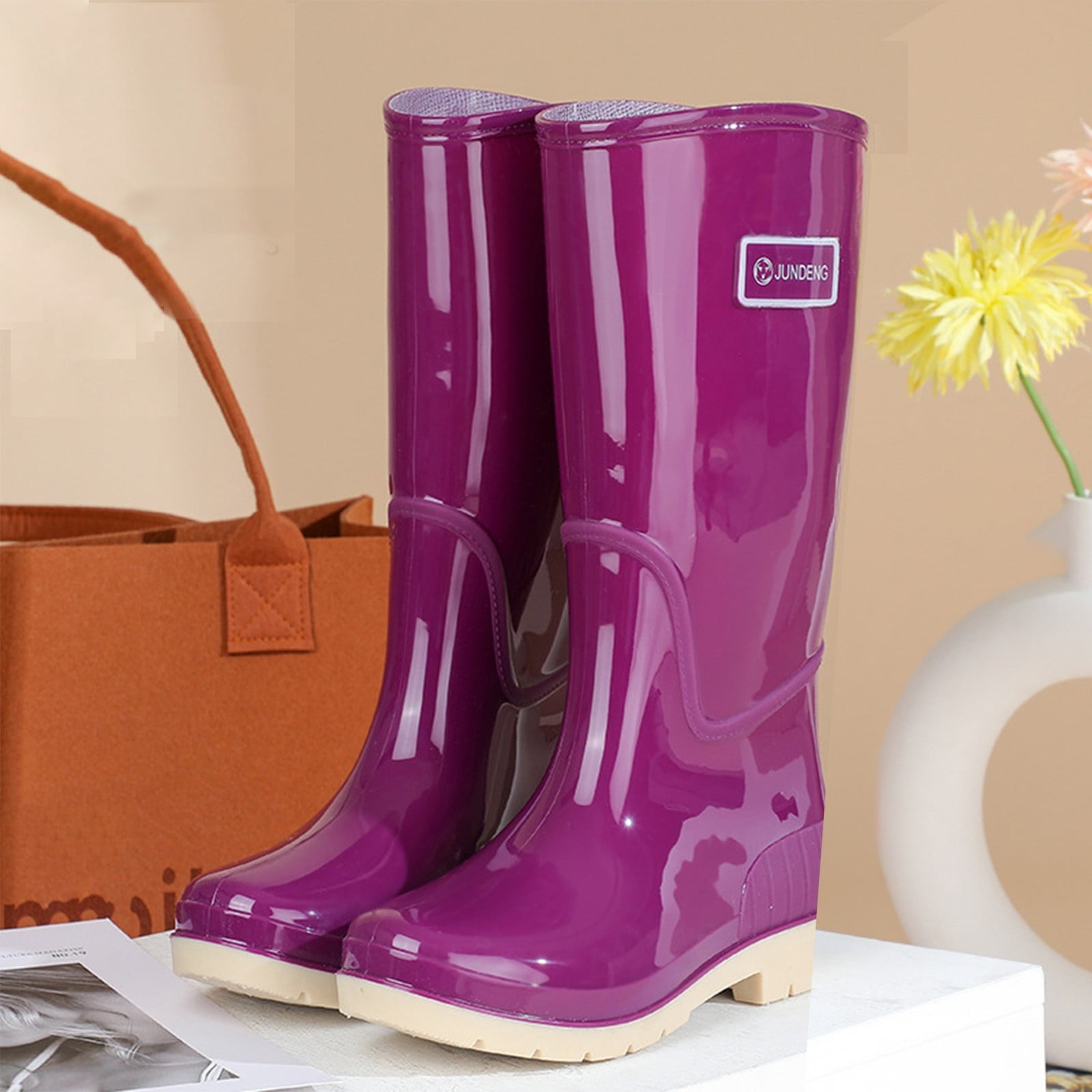 Tall Rain Boots for Women Waterproof Ladies Knee High Rubber Boots Comfort Garden Boots (Purple 8.5)