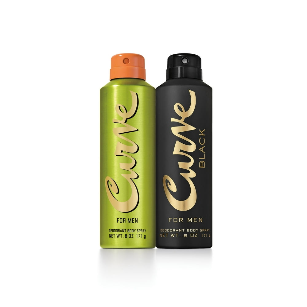 Curve and Curve Black Deodorant Body Spray for Men, 8.0 oz each