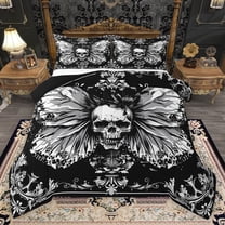 Homewish Spooky Gothic Skull Bedding Comforter Set,Retro Damask Print Twin Comforter Sets,White Black Bedding Set For Men Women,Ultra Soft Home Decor Reversible,2 Pieces